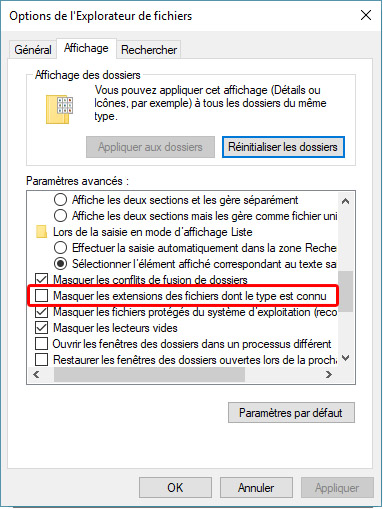 Afficher les extensions des fichiers sous Windows